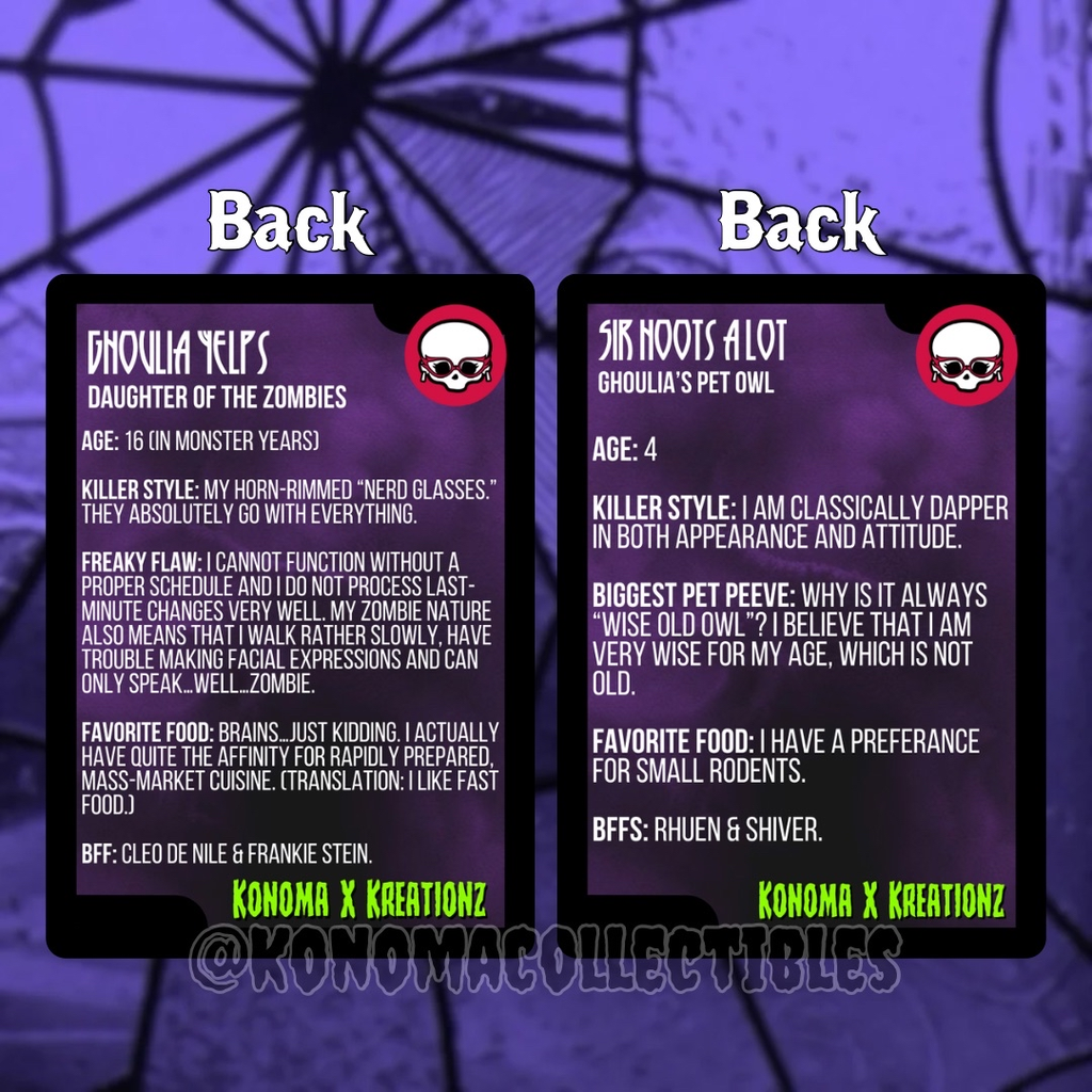 Ghoulia Yelps & Sir Hoots-A-Lot Monster High Trading Cards