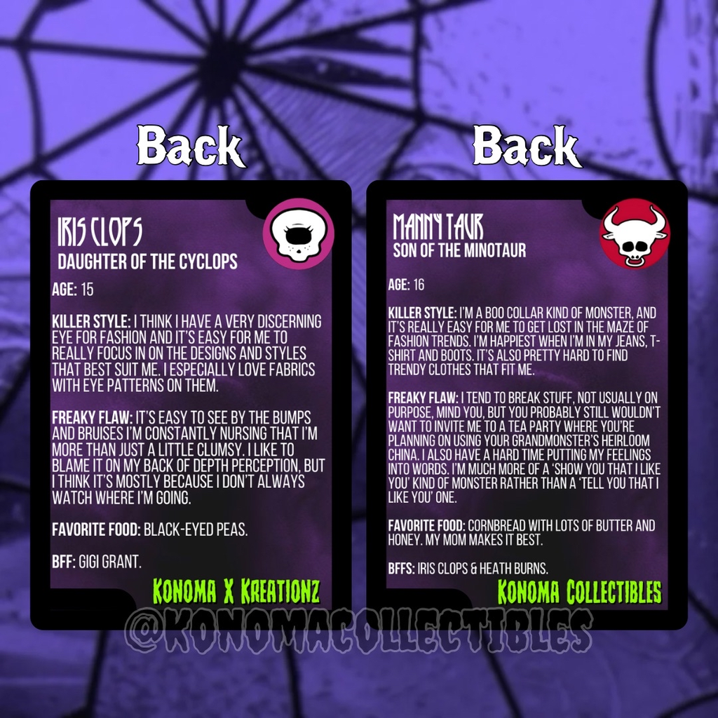 Iris Clops & Manny Taur Monster High Trading Cards