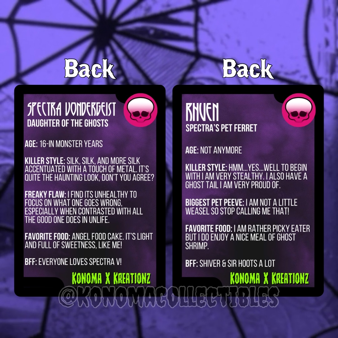 Spectra Vondergeist & Rhuen Monster High Trading Cards