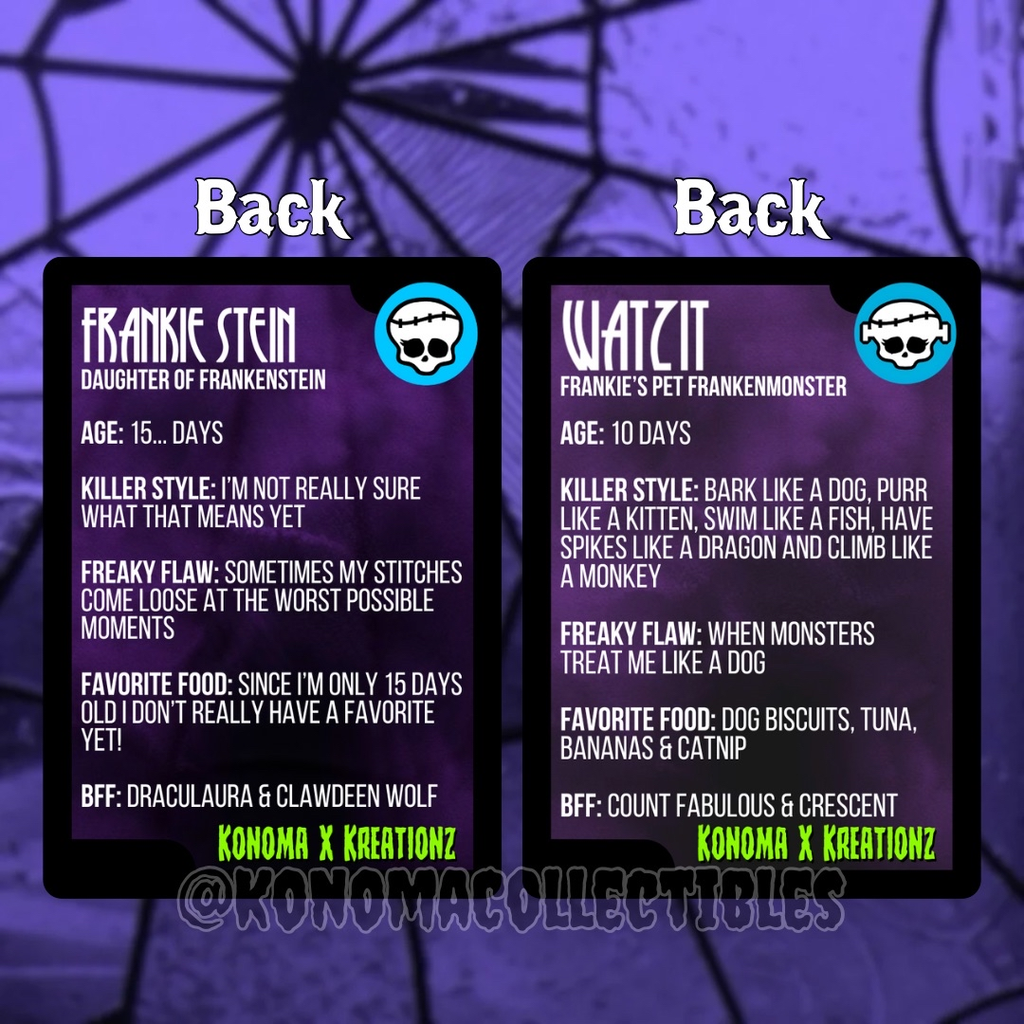 Frankie Stein & Watzit Monster High Trading Cards