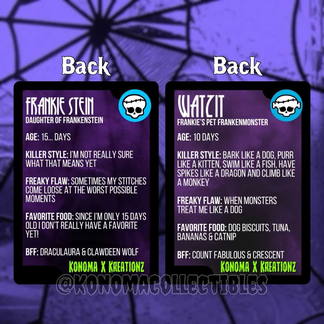 Frankie Stein & Watzit Monster High Trading Cards